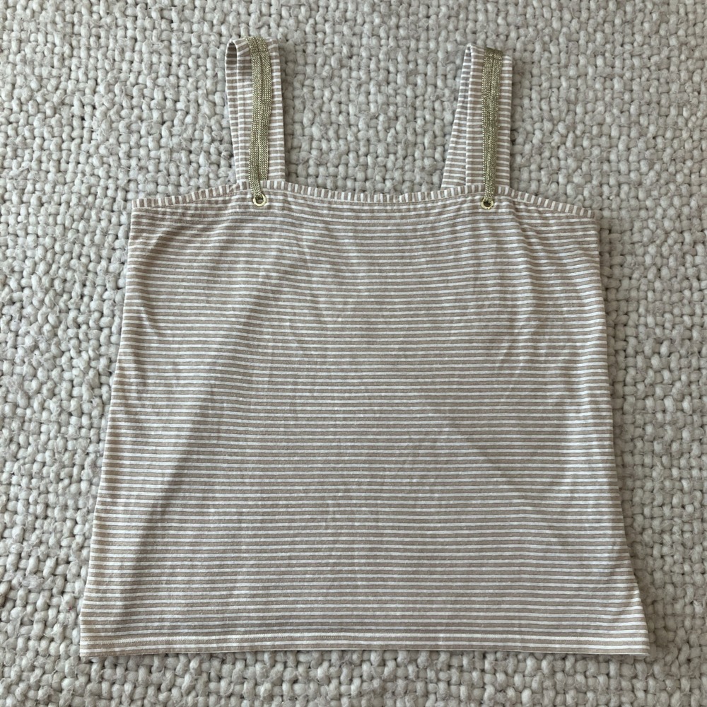 Soft Surroundings Tank Top Linen Blend Striped Metallic Large- Boho Casual Beach
